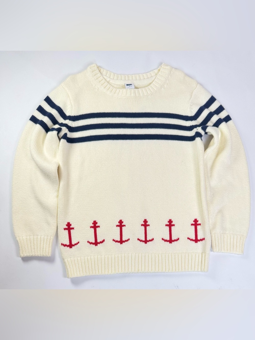 Janie and Jack Cream Sweater with Navy Stripes and Red Anchor - Size 5 NWT
